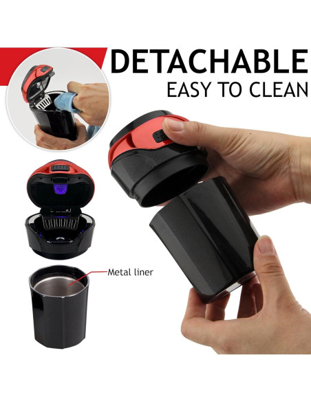 Cenicero de Auto TAKAVU Acero Inoxidable con Luz LED Azul