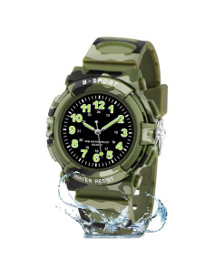 Reloj Analógico CKV para Niños 5-12 Años Impermeable Verde