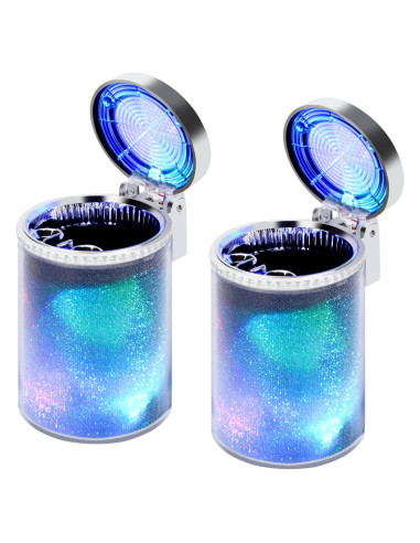 Cenicero de Coche AUSZUOI con Luz LED - Paquete de 2 Plata