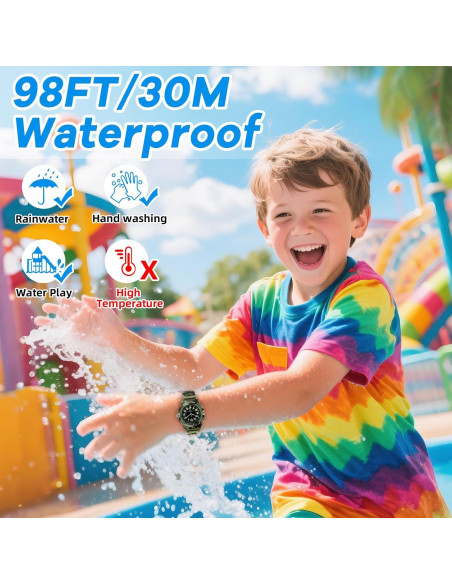 Reloj Analógico CKV para Niños 5-12 Años Impermeable Verde