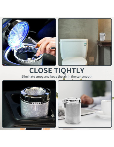 Cenicero de Coche AUSZUOI con Luz LED - Paquete de 2 Plata