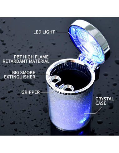 Cenicero de Coche AUSZUOI con Luz LED - Paquete de 2 Plata