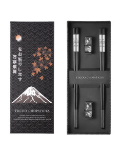Juego de Palillos de Acero Inoxidable TIICOO 23.5 cm Negro