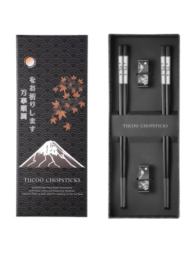 Juego de Palillos de Acero Inoxidable TIICOO 23.5 cm Negro