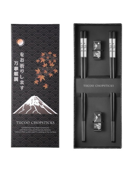 Juego de Palillos de Acero Inoxidable TIICOO 23.5 cm Negro