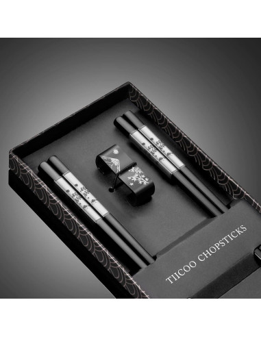 Juego de Palillos de Acero Inoxidable TIICOO 23.5 cm Negro