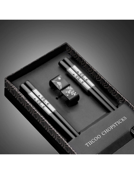 Juego de Palillos de Acero Inoxidable TIICOO 23.5 cm Negro