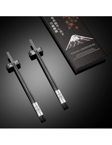 Juego de Palillos de Acero Inoxidable TIICOO 23.5 cm Negro