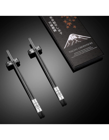 Juego de Palillos de Acero Inoxidable TIICOO 23.5 cm Negro