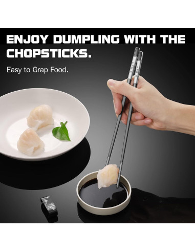 Juego de Palillos de Acero Inoxidable TIICOO 23.5 cm Negro