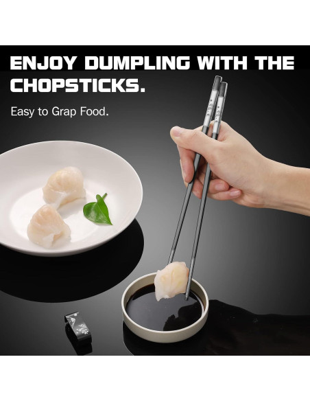 Juego de Palillos de Acero Inoxidable TIICOO 23.5 cm Negro