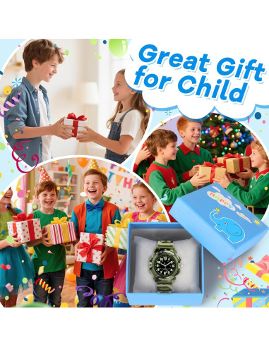 Reloj Analógico CKV para Niños 5-12 Años Impermeable Verde