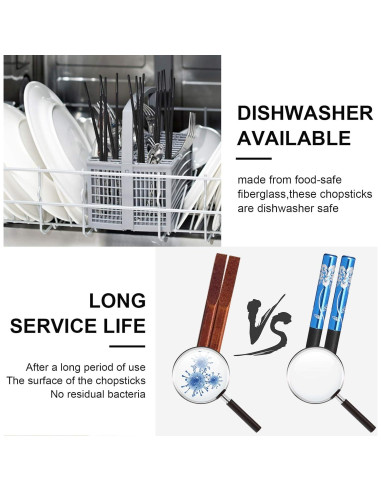 10 Pares de Palillos Reutilizables GADIEDIE Coloridos 24 cm