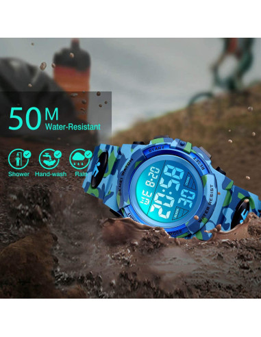 Reloj Deportivo Digital Cofuo para Niños Camuflaje Azul Claro