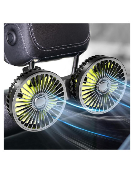 Ventilador de Coche Dealswin USB Doble Cabeza 360 Amarillo