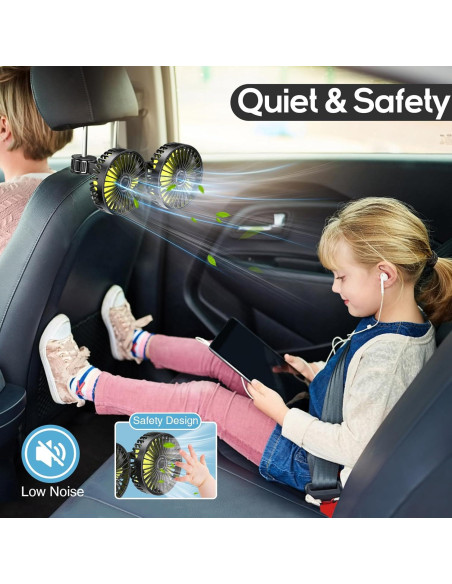 Ventilador de Coche Dealswin USB Doble Cabeza 360 Amarillo