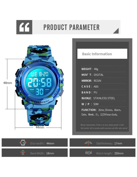 Reloj Deportivo Digital Cofuo para Niños Camuflaje Azul Claro Reloj Deportivo Digital Cofuo para Niños Camuflaje Azul Claro