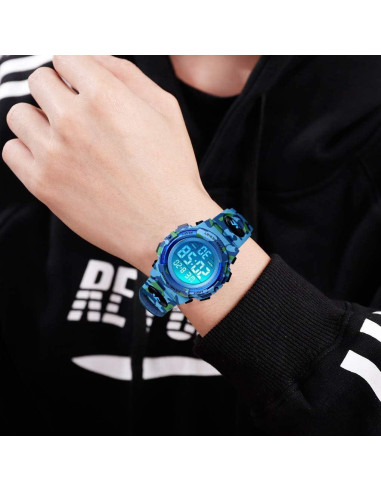 Reloj Deportivo Digital Cofuo para Niños Camuflaje Azul Claro