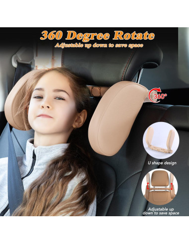 Almohada Reposacabezas Coche JZCreater Ajustable 360 Beige