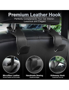 Ganchos de Reposacabezas LivTee de Cuero Negro - 2 Piezas 2