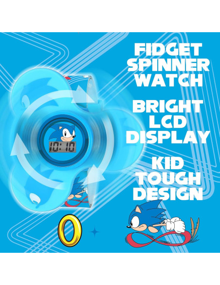 Reloj Fidget Spinner Sonic The Hedgehog para Niños - LCD, Correa Ajustable