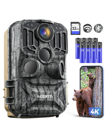 Cámara de sendero DEATTI 48MP 4K WiFi Bluetooth con 8 baterías