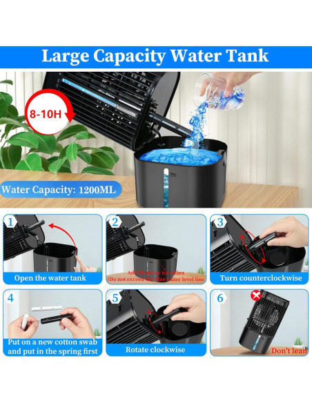 Acondicionador de Aire Portátil TLXLT 3 Velocidades 1200ml Negro