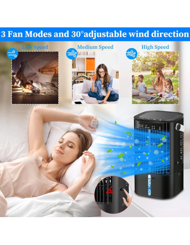 Acondicionador de Aire Portátil TLXLT 3 Velocidades 1200ml Negro