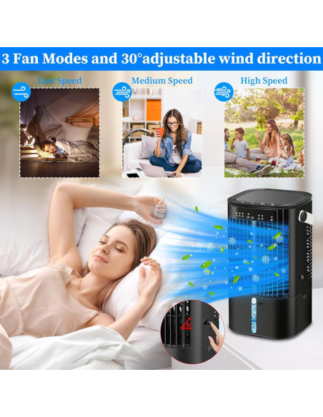 Acondicionador de Aire Portátil TLXLT 3 Velocidades 1200ml Negro