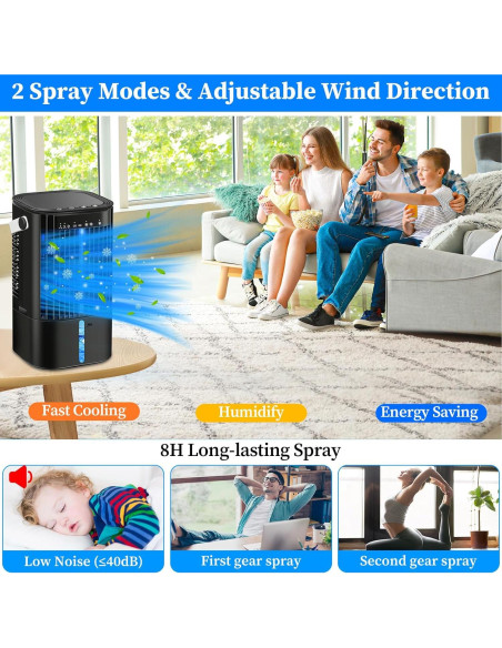 Acondicionador de Aire Portátil TLXLT 3 Velocidades 1200ml Negro