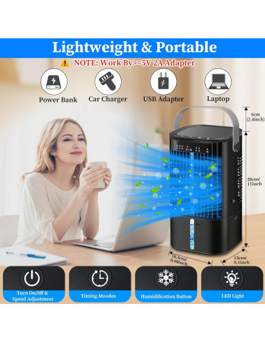 Acondicionador de Aire Portátil TLXLT 3 Velocidades 1200ml Negro