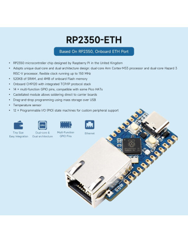 Placa de Desarrollo Waveshare RP2350-ETH con Ethernet y GPIO