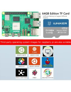 Raspberry Pi 5 8GB iUniker + TF 64GB + Fuente 27W + HDMI 4K 2