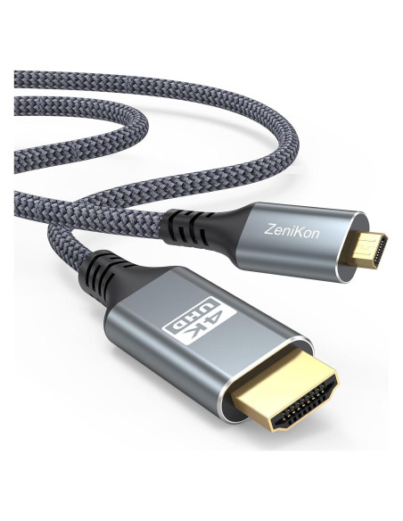 Cable Micro HDMI a HDMI 1.83m ZeniKon 4K@60Hz Trenzado Nylon