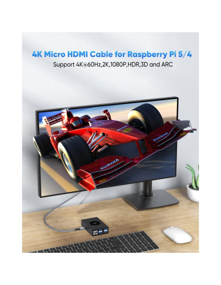 Cable Micro HDMI a HDMI 1.83m ZeniKon 4K@60Hz Trenzado Nylon