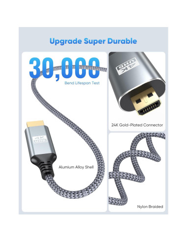 Cable Micro HDMI a HDMI 1.83m ZeniKon 4K@60Hz Trenzado Nylon