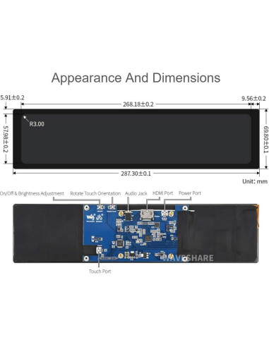 Pantalla LCD Táctil 11.9" Waveshare HDMI 320x1480 IPS