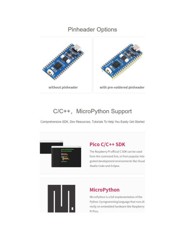 Placa MCU Waveshare RP2040-Plus 4MB USB-C 13.61g