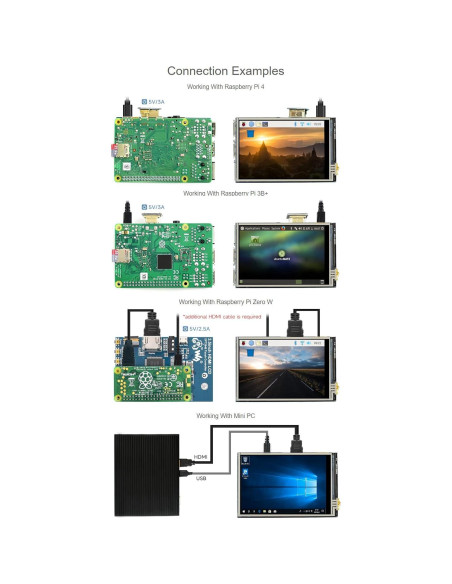 Pantalla LCD Táctil 3.5" Waveshare HDMI 480x320 para Raspberry Pi
