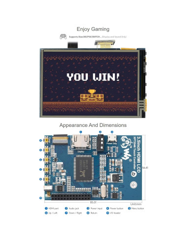 Pantalla LCD Táctil 3.5" Waveshare HDMI 480x320 para Raspberry Pi