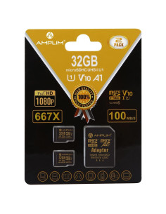 Tarjeta Micro SD Amplim 32GB Clase 10 UHS-I V10 con Adaptadores