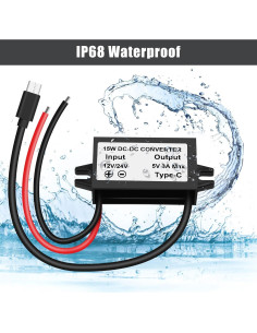 Convertidor DC-DC 12V/24V a 5V USB C YELUFT 3A 15W 2