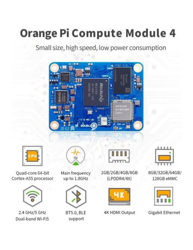 Módulo de Computación Orange Pi 4 8GB RAM 64GB eMMC Rockchip
