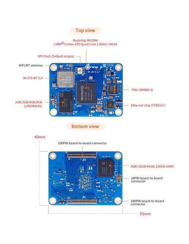 Módulo de Computación Orange Pi 4 8GB RAM 64GB eMMC Rockchip