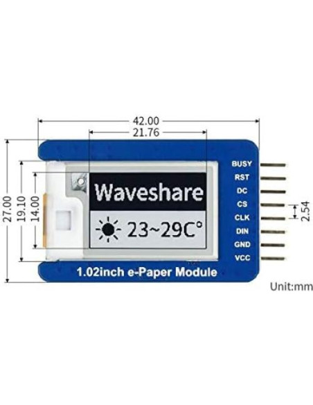 Módulo de Pantalla E-Ink 1.02" Waveshare 128x780 SPI Módulo de Pantalla E-Ink 1.02" Waveshare 128x780 SPI