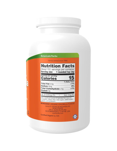 NOW Foods Chlorella Orgánica en Polvo 0.45 kg - Suplemento Nutricional