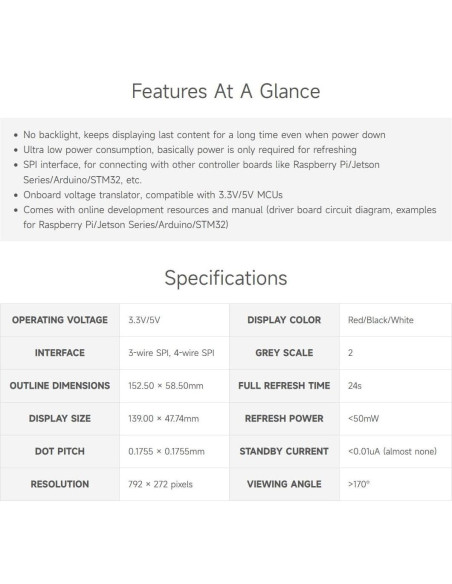 Módulo E-Paper 5.79" Waveshare para Raspberry Pi, 792x272 Módulo E-Paper 5.79" Waveshare para Raspberry Pi, 792x272