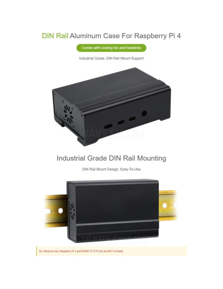 Caja de Aluminio para Riel DIN Waveshare Raspberry Pi 4