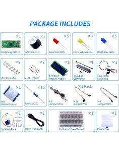 Kit de inicio GeeekPi Raspberry Pi Pico con protoboard y LCD 2