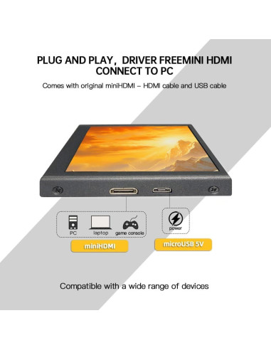 Monitor portátil LESOWN 5" IPS HD 800x480 HDMI metálico